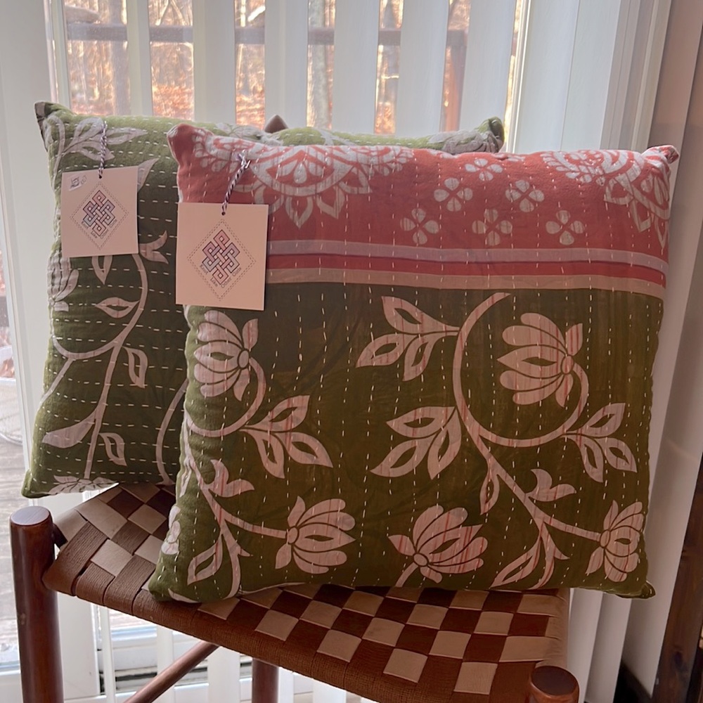 Kantha Pillow Set, Med. Made with recycled Indian saris. 2 pillows.